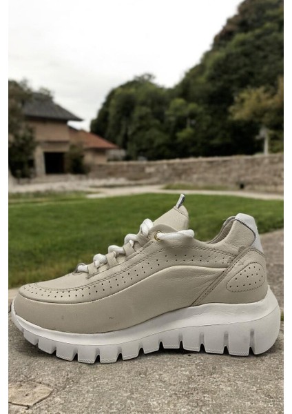 D25YA-3485 Krem Kadın Sneaker Deri Tam Ortoepedik Casual Günlük Ayakkabı modelleri