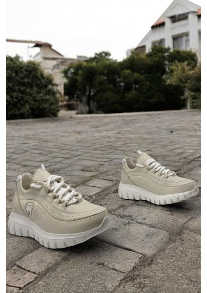 D25YA-3485 Krem Kadın Sneaker Deri Tam Ortoepedik Casual Günlük Ayakkabı fırsatları