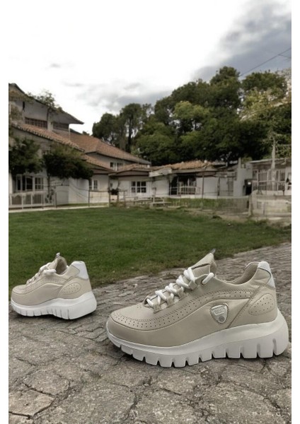 D25YA-3485 Krem Kadın Sneaker Deri Tam Ortoepedik Casual Günlük Ayakkabı indirimleri