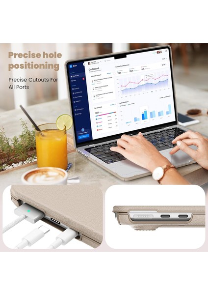 Apple MacBook Pro 14 M4 Çipli 2024 Katlanabilir Standlı Deri Görünümlü Business Design Kapak Kılıf A3112 A3185 A3401 indirimleri
