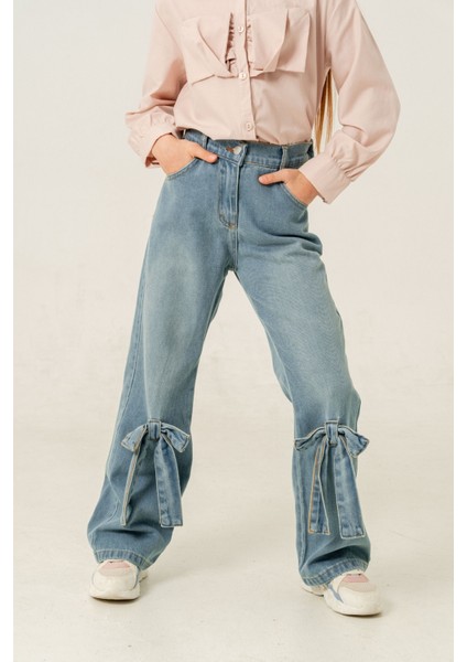 Kız Çocuk Paça Fiyonklu Kot Pantolon 2188 fiyatları