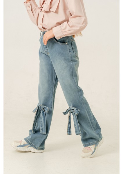 Kız Çocuk Paça Fiyonklu Kot Pantolon 2188 modelleri