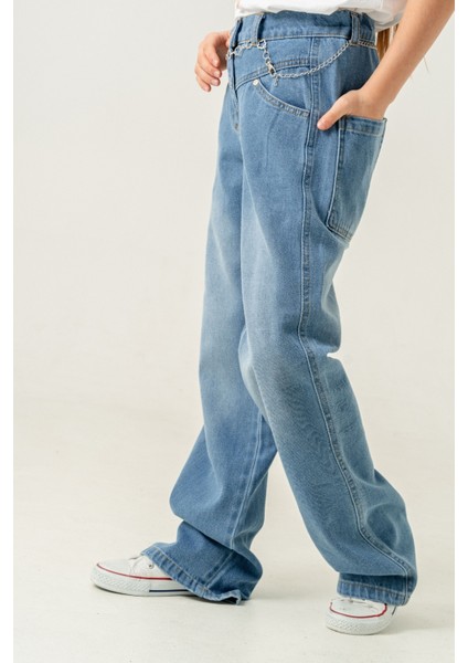 Kız Çocuk Paça Katlı Kot Pantolon 2184 modelleri