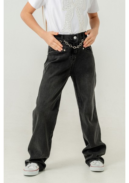 Kız Çocuk Paça Katlı Kot Pantolon 2184