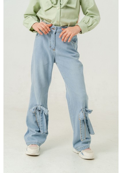 Kız Çocuk Paça Fiyonklu Kot Pantolon 2188 modelleri