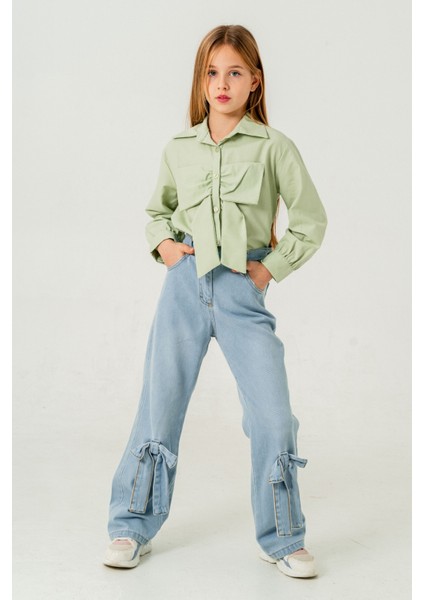 Kız Çocuk Paça Fiyonklu Kot Pantolon 2188