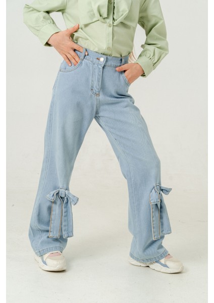 Kız Çocuk Paça Fiyonklu Kot Pantolon 2188 fiyatları