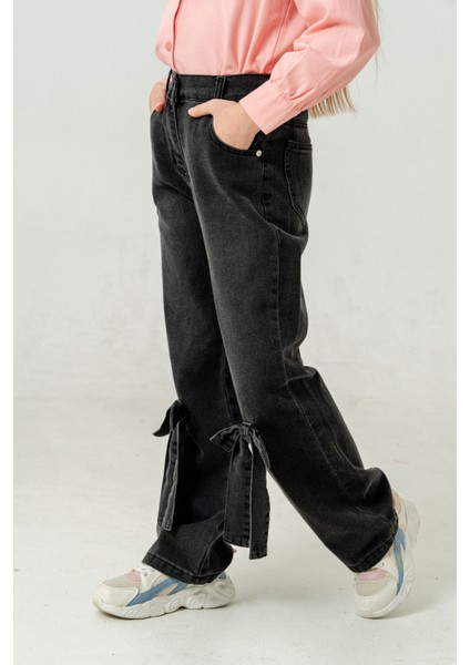 Kız Çocuk Paça Fiyonklu Kot Pantolon 2188 modelleri