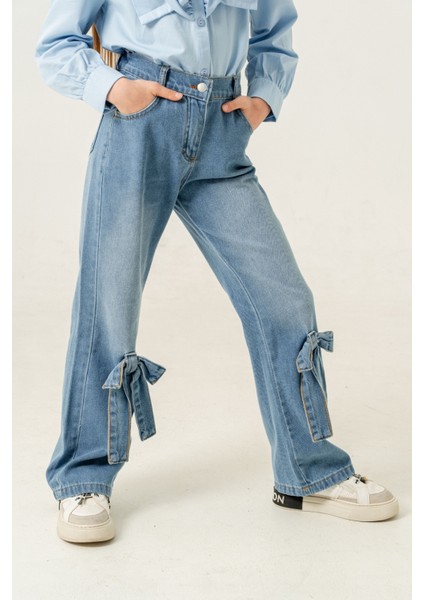 Kız Çocuk Paça Fiyonklu Kot Pantolon 2188 fiyatları