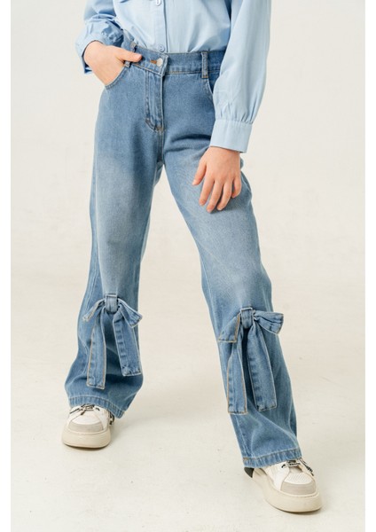 Kız Çocuk Paça Fiyonklu Kot Pantolon 2188