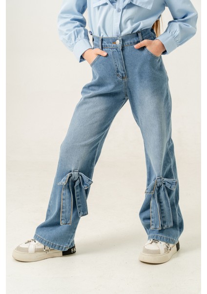 Kız Çocuk Paça Fiyonklu Kot Pantolon 2188 modelleri