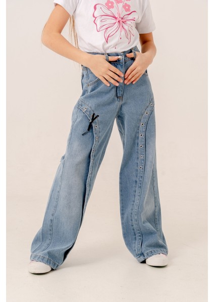 Kız Çocuk Ön Kuşgözlü Kot Pantolon 2182