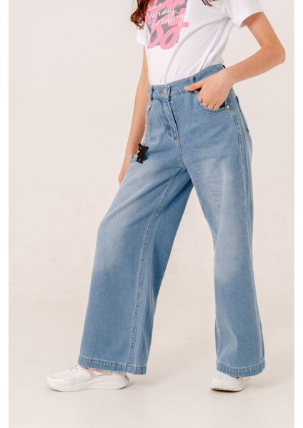 Kız Çocuk Bol Basic Kot Pantolon 2183