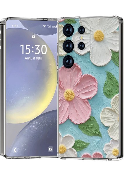 Samsung Galaxy S25 Ultra Telefon Kılıfı Imd Desen Baskı Pc Tpu Mobil Kapak-Pembe Beyaz Çiçek (Yurt Dışından)