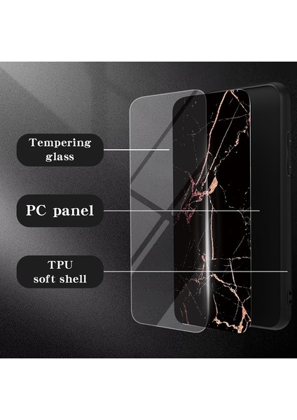 Samsung Galaxy A36 5g Kılıf Mermer Desenli Temperli Cam+Pc+Tpu Koruyucu Telefon Kapağı-Siyah Mermer (Yurt Dışından) fiyatları