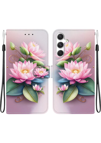 Samsung Galaxy S24 Fe Kılıf Desen Baskı Anti-Drop Deri Flip Cüzdan Telefon Kılıfı Kordon-Lotus ile (Yurt Dışından)