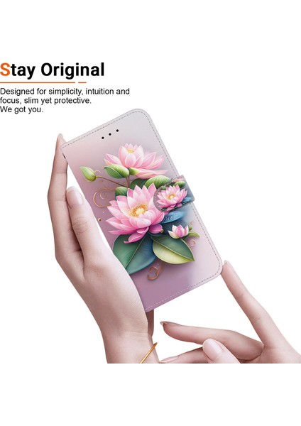 Samsung Galaxy S24 Fe Kılıf Desen Baskı Anti-Drop Deri Flip Cüzdan Telefon Kılıfı Kordon-Lotus ile (Yurt Dışından) indirimleri