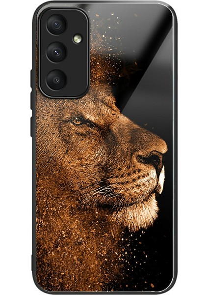 Samsung Galaxy S25+ Kılıf Temperli Cam Tpu Damla Korumalı Desen Baskı Telefon Kapağı-Aslan Profilli (Yurt Dışından)
