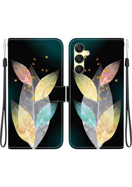 Samsung Galaxy A25 5g (Global) (161.0 x 76.5 x 8.3mm) Kılıf Desen Baskılı Deri Cüzdan Telefon Kılıfı Kordon Renkli Yapraklarla (Yurt Dışından)