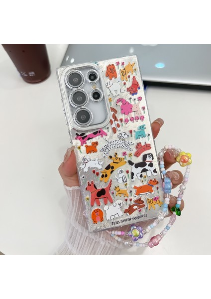 Samsung Galaxy S24 Ultra Kılıf Imd Karikatür Pc+Tpu Cam Lens Filmli Arka Kapak, Boncuklu Askı-Mk6 (Yurt Dışından)