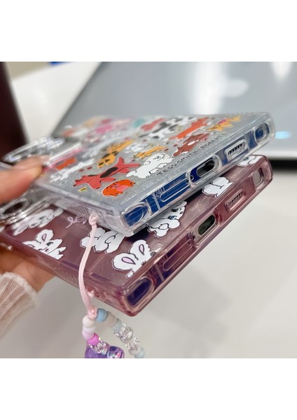 Samsung Galaxy S24 Ultra Kılıf Imd Karikatür Pc+Tpu Cam Lens Filmli Arka Kapak, Boncuklu Askı-Mk6 (Yurt Dışından) modelleri
