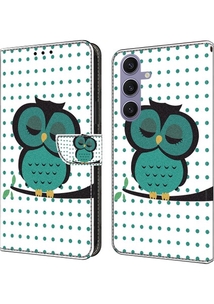 Samsung Galaxy S25 Kılıf Manyetik Toka 3D Desenli Deri Cüzdan Telefon Kapağı-Uyuyan Baykuş (Yurt Dışından)