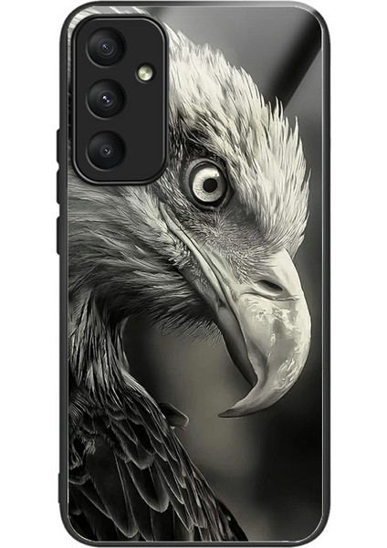 Samsung Galaxy S25+ Kılıf Desenli Baskı Temperli Cam Tpu Damla Korumalı Telefon Kapağı-Gri Kartal (Yurt Dışından)