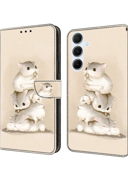 Samsung Galaxy A25 5g (Global) (161.0 x 76.5 x 8.3mm) Kılıf Desen Baskı Düşmeyi Önleyici Deri Cüzdan Telefon Kapağı-Istifleme Sincapları (Yurt Dışından)