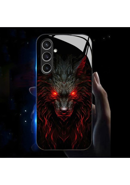 Samsung Galaxy A26 5g Kılıf Çağrı Flaş Serisi Desen Baskı Temperli Cam + Tpu Combo Telefon Kılıfı-Kırmızı Gözlü Kurt (Yurt Dışından)