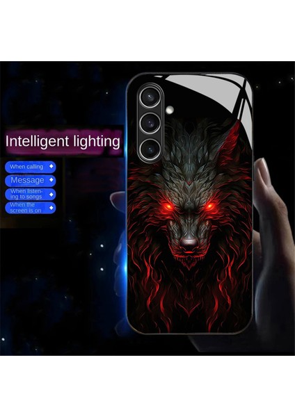 Samsung Galaxy A26 5g Kılıf Çağrı Flaş Serisi Desen Baskı Temperli Cam + Tpu Combo Telefon Kılıfı-Kırmızı Gözlü Kurt (Yurt Dışından)