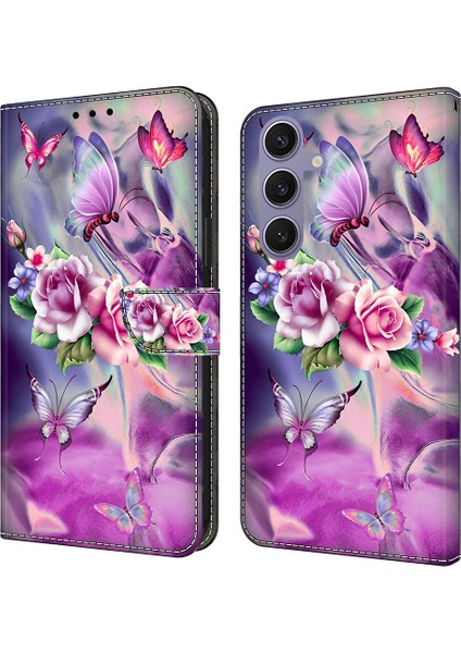 Samsung Galaxy S25+ Kılıf 3D Desenli Pu Deri Cüzdan Telefon Kılıfı Standlı-Ler/çiçekler (Yurt Dışından)