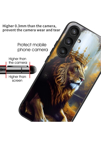 Samsung Galaxy S25+ Kılıf Temperli Cam Arka Kapak Desenli Baskı-Altın Aslan Taç (Yurt Dışından) fiyatları