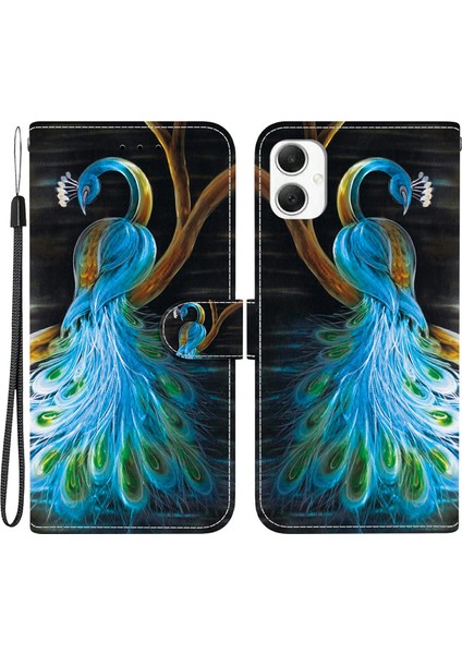 Samsung Galaxy A06 Kılıf Desen Baskı Anti-Drop Deri Flip Cüzdan Telefon Kılıfı Kordon-Tavuskuşu Için (Yurt Dışından)