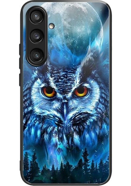 Samsung Galaxy S24 Fe Kılıf Temperli Cam Arka Kapak Desenli Baskı-Baykuş Ay (Yurt Dışından)