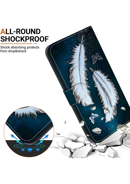 Samsung Galaxy A06 Kılıf Desen Baskı Anti-Drop Deri Flip Cüzdan Telefon Kılıfı Kordon-Beyaz Tüyü (Yurt Dışından) fırsatları