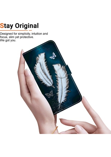 Samsung Galaxy A06 Kılıf Desen Baskı Anti-Drop Deri Flip Cüzdan Telefon Kılıfı Kordon-Beyaz Tüyü (Yurt Dışından) indirimleri