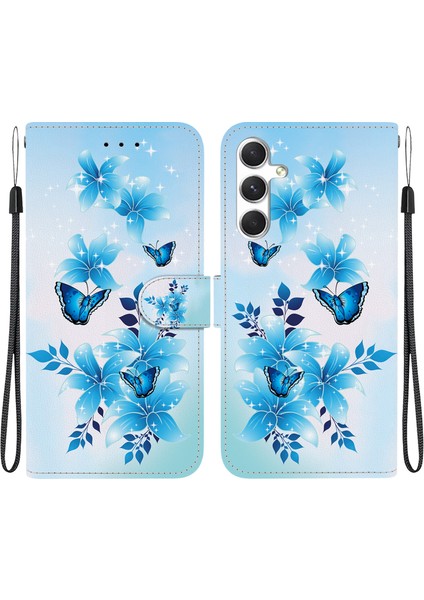 Samsung Galaxy S24 Fe Kılıf Desen Baskı Anti-Drop Deri Flip Cüzdan Telefon Kılıfı Kordon-Mavi Için (Yurt Dışından)