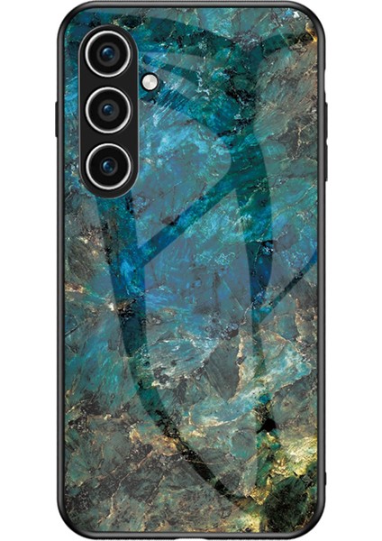 Samsung Galaxy S24 Fe Kılıf Mermer Desenli Temperli Cam+Pc+Tpu Koruyucu Telefon Kapağı-Zümrüt Mermer (Yurt Dışından)