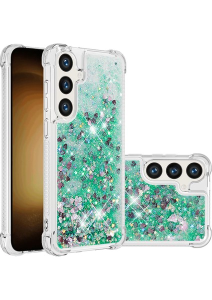 Samsung Galaxy S24 Fe Kılıf Quicksand Anti-Drop Tpu Telefon Kılıfı-Yeşil/kalpler (Yurt Dışından)