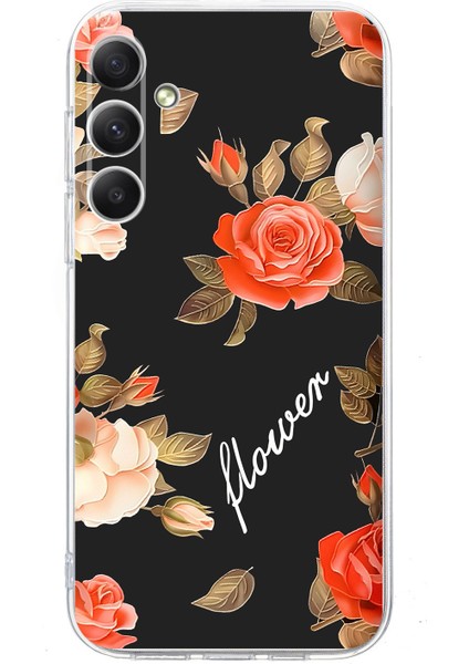 Samsung Galaxy A16 5g/4g Kılıf Desen Baskı Darbeye Dayanıklı Yumuşak Tpu Telefon Kapağı-Siyah Arka Plan Çiçekler (Yurt Dışından)