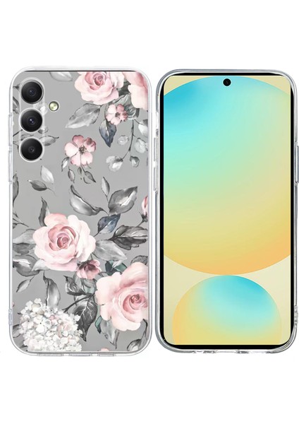 Samsung Galaxy S24 Fe Kılıf Desen Baskı Darbeye Dayanıklı Yumuşak Tpu Telefon Kapağı-Gri Arka Plan Çiçekler (Yurt Dışından)