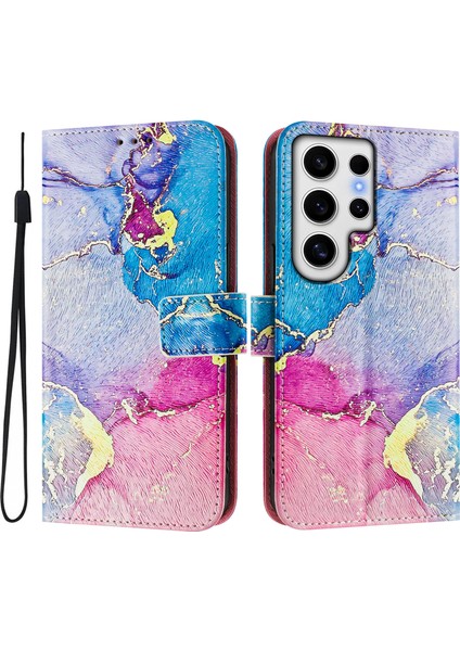 Samsung Galaxy S24 Ultra Kılıf Desen Baskı Cüzdan Telefon Kılıfı Askılı-Renkli Mermer (Yurt Dışından) fırsatları