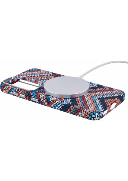 Samsung Galaxy S23+ Kılıf Magsafe ile Uyumlu Karbon Fiber Doku Su Transferli Pc Telefon Kapağı-Kahverengi+Mavi+Sarı Retro Desen (Yurt Dışından) fırsatları