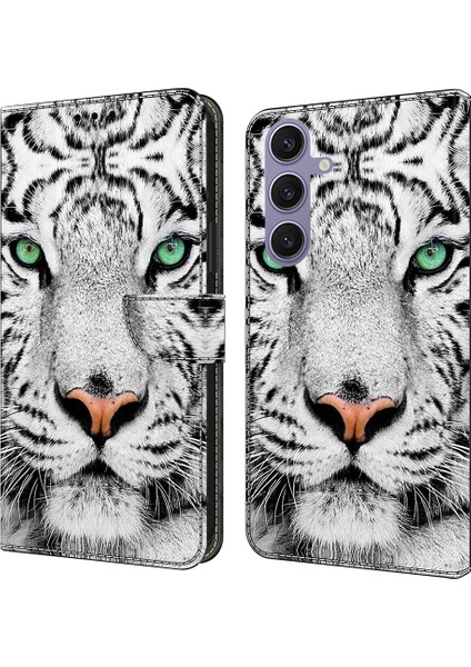 Samsung Galaxy S25+ Kılıf Desenli Baskılı Koruyucu Kapak Tpu+Pu Deri Flip Telefon Kılıfı-Kaplan Yüzü (Yurt Dışından)