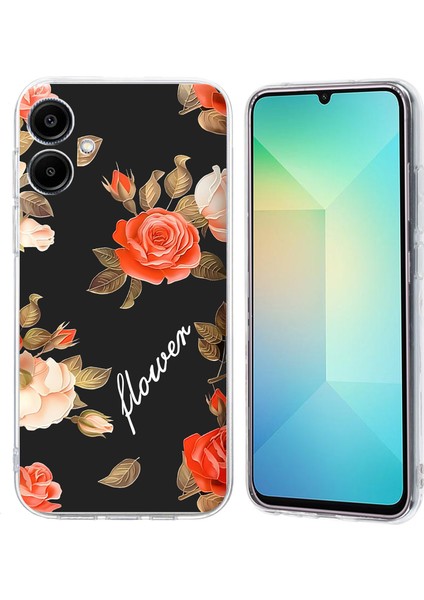 Samsung Galaxy A06 Kılıf Desen Baskı Darbeye Dayanıklı Yumuşak Tpu Telefon Kapağı-Siyah Arka Plan Çiçekler (Yurt Dışından)