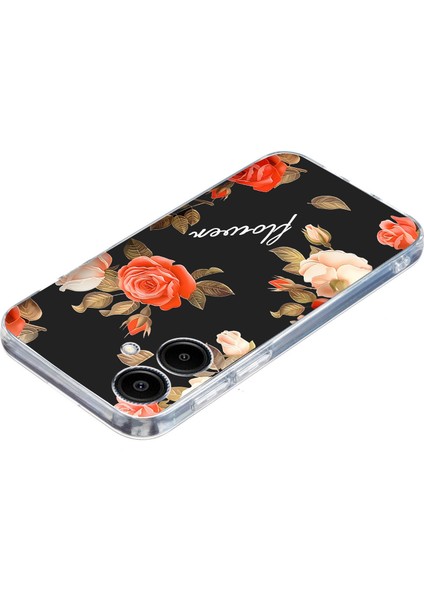 Samsung Galaxy A06 Kılıf Desen Baskı Darbeye Dayanıklı Yumuşak Tpu Telefon Kapağı-Siyah Arka Plan Çiçekler (Yurt Dışından) modelleri