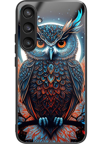 Samsung Galaxy S25 Kılıf Temperli Cam Arka Kapak Desenli Baskı Renkli Baykuş (Yurt Dışından)