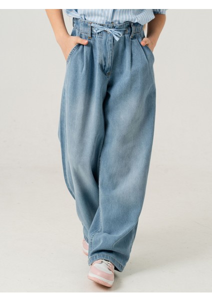 Kız Çocuk Kemer Yırtık Kot Pantolon 2191