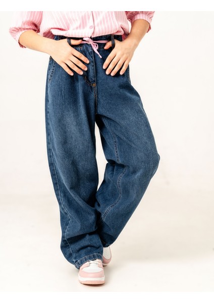 Kız Çocuk Kemer Yırtık Kot Pantolon 2191