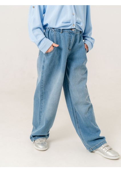 Kız Çocuk Kemer Pileli Kot Pantolon 2180